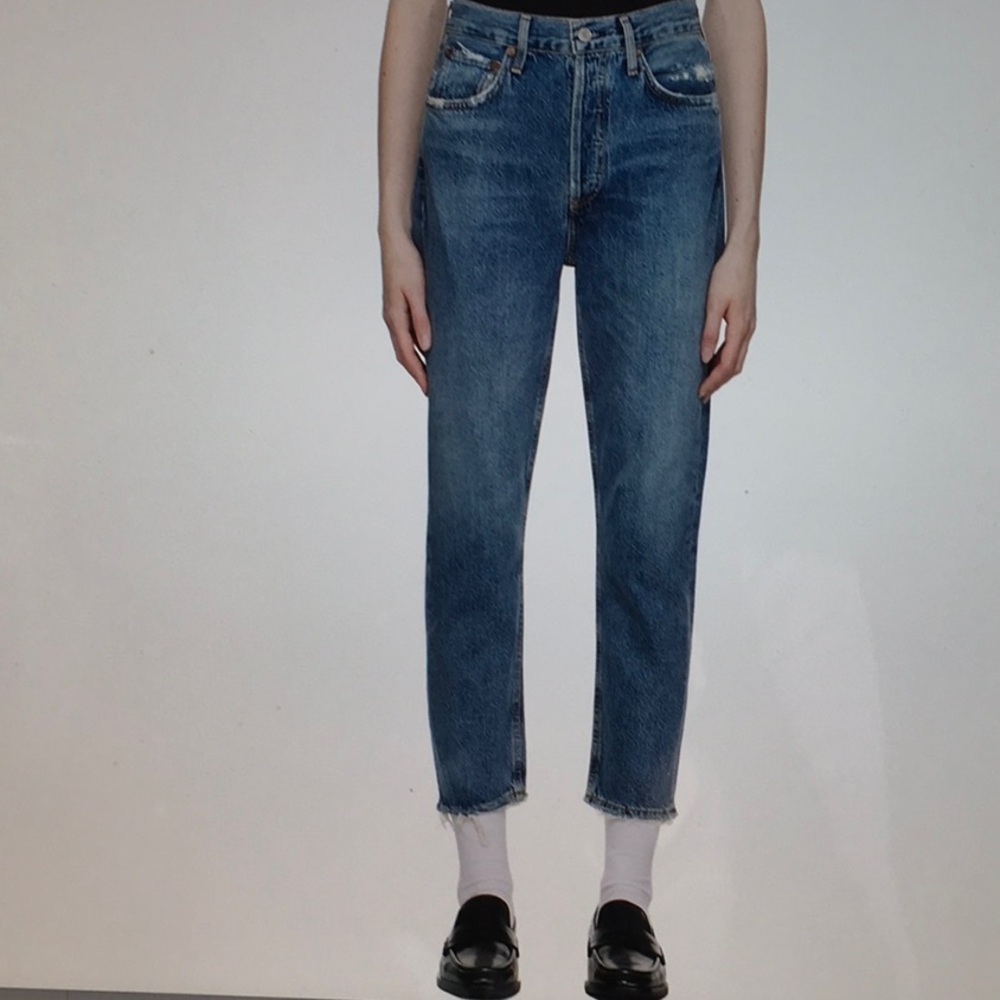 AGOLDE Indigo Riley Crop Jeans Straight High-Rise - Picture 8 of 14